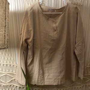 Tan Linen Shirt Boho Neutral Size Large